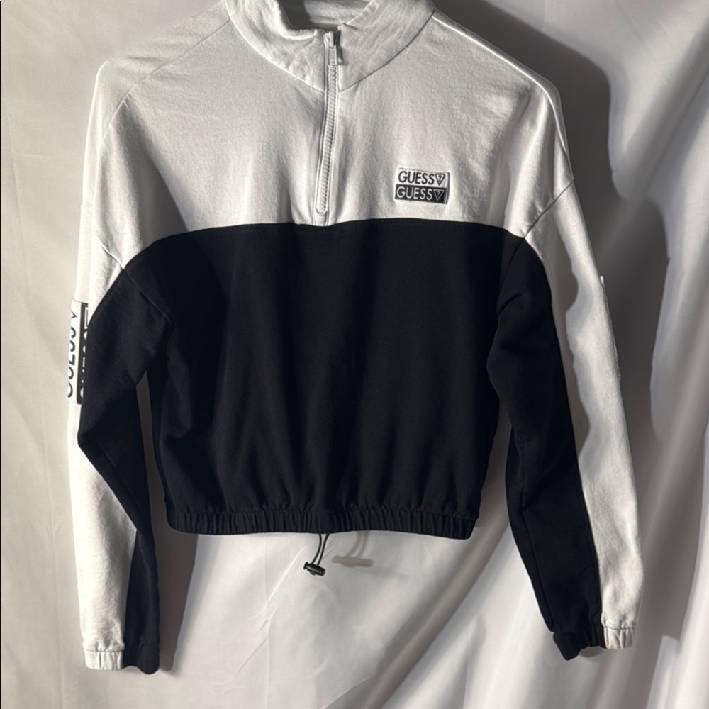 GUESS Black and White Half-Zip Sweatshirt